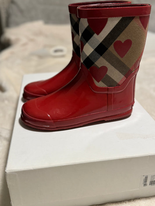 Burberry Red Nova Check Heart Rain Boots - Size 33
