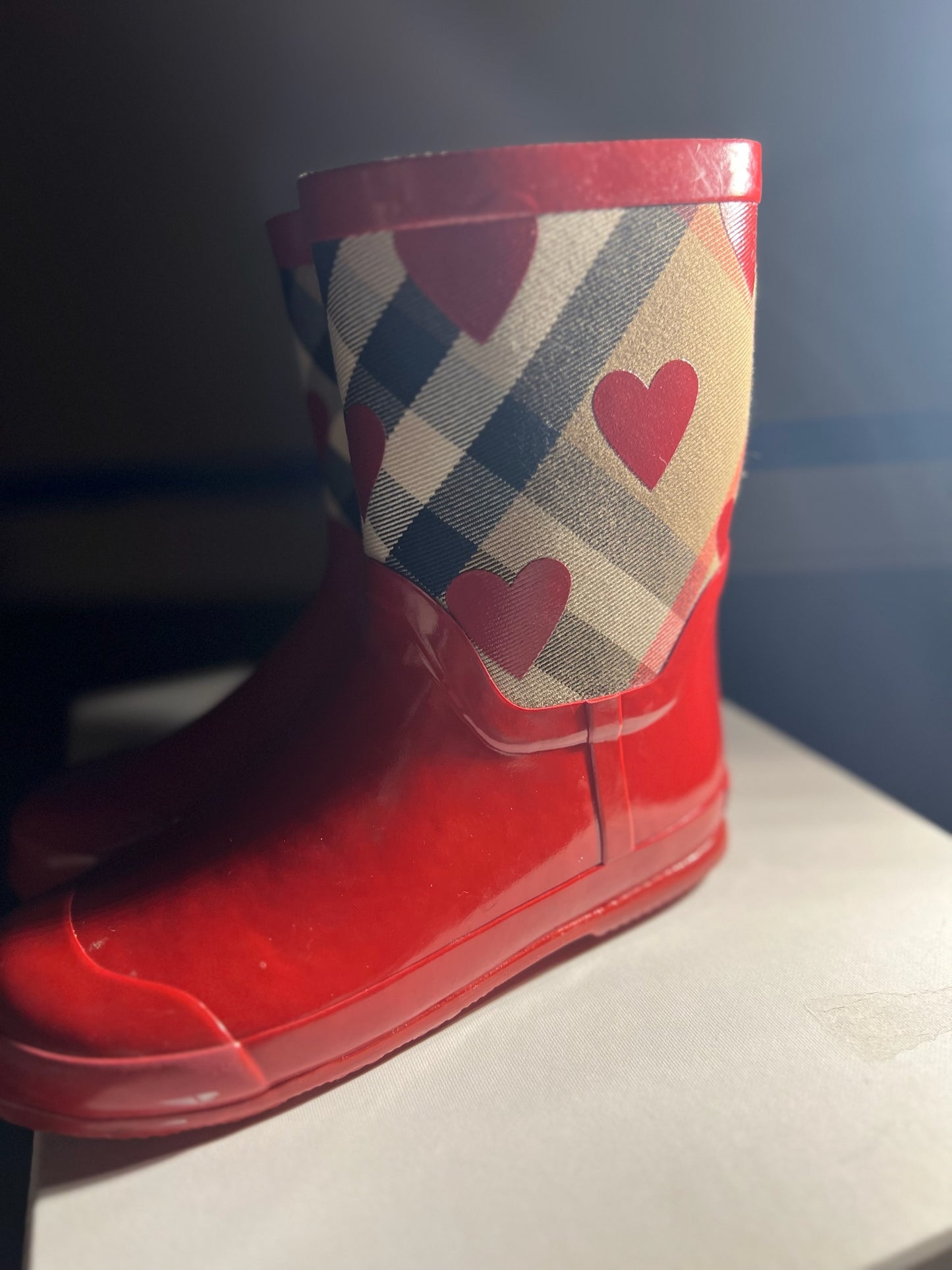Burberry Red Nova Check Heart Rain Boots - Size 33
