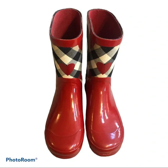 Burberry Red Nova Check Heart Rain Boots - Size 33