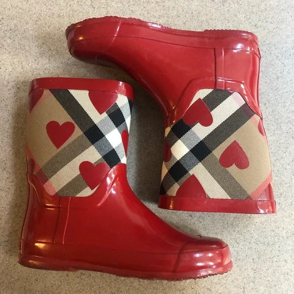 Burberry Red Nova Check Heart Rain Boots - Size 33
